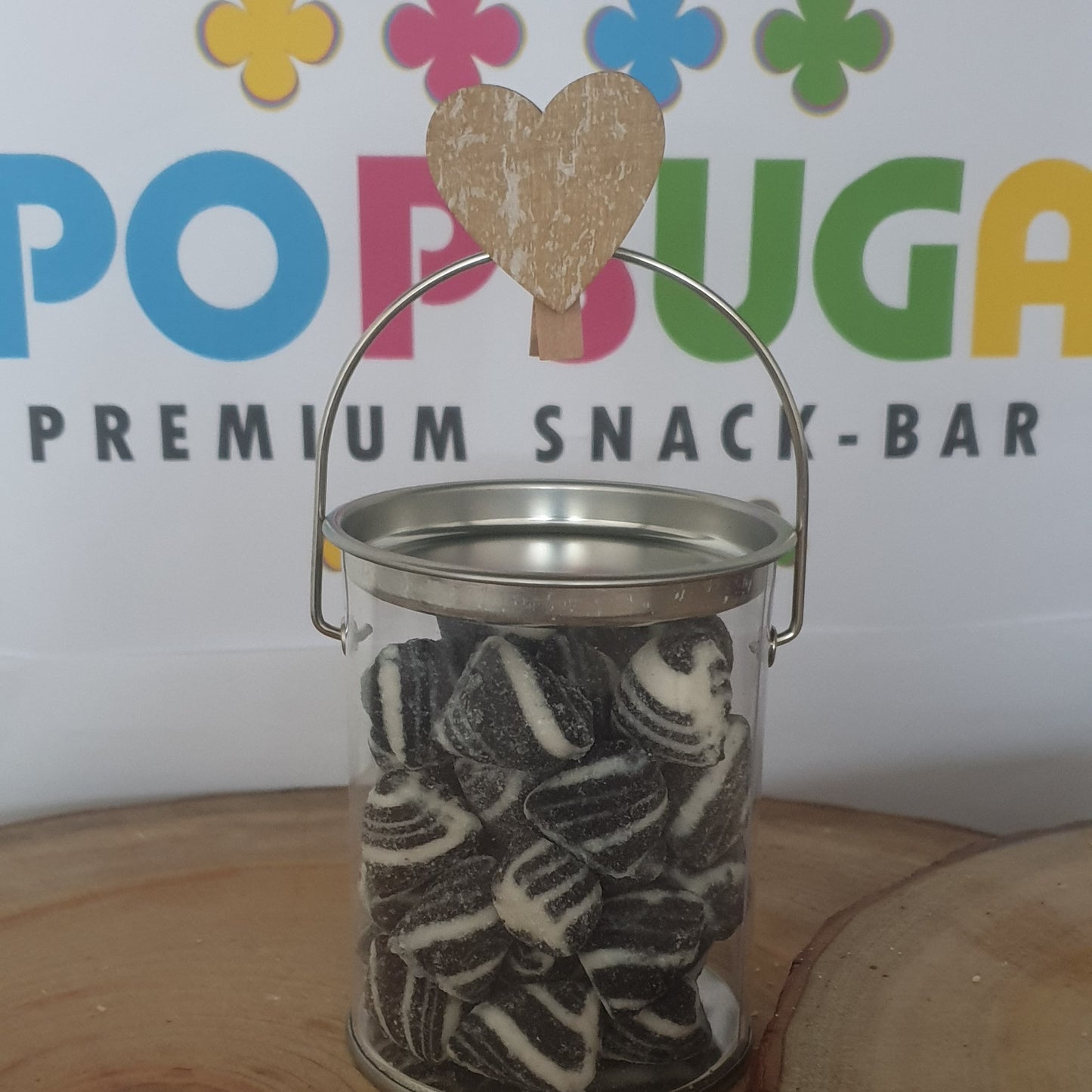 Liquorice Flavoured Artisanal Bon Bons - PVC/Tin container for illustration